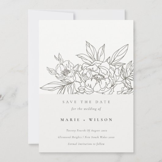 Invitation Élégant minimal Croquis Floral Brown Enregistrer L (Devant)