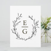 Invitation Élégant minimal de verdure Mariage Monogramme (Debout devant)