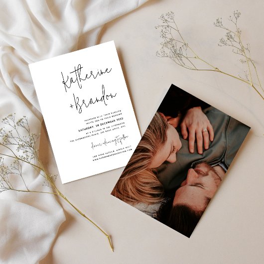 Invitation Élégant minimal Décontracté Script Photo Mariage