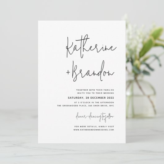 Invitation Élégant minimal Décontracté Script Photo Mariage (Debout devant)