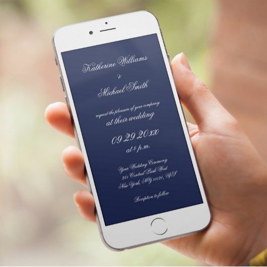 Invitation Elégant minimal Digital Navy Blue Wedding Invitati