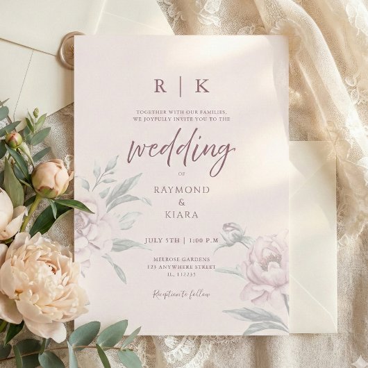 Invitation Elegant Minimal Dusky Pink Peony Floral Wedding