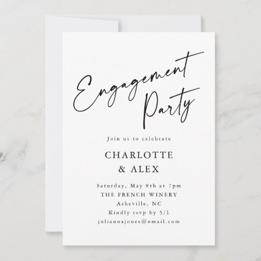 Invitation Élégant minimal épais Fiançailles de script noir (Devant)