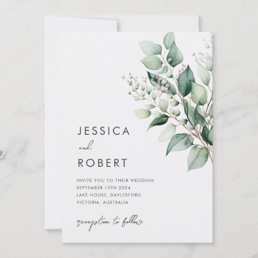 Invitation Elégant minimal Eucalyptus Mariage de verdure (Devant)