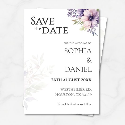 Invitation Elegant Minimal Floral Save the Date Card 