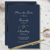 Invitation Élégant minimal Navy Gold Script Enregistrer la da