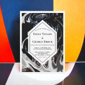 Invitation Élégant minimal noir blanc bleu Abstrait Mariage