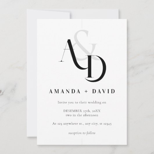 Invitation Élégant minimal noir et blanc Mariage simple (Devant)