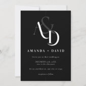 Invitation Élégant minimal noir et blanc Mariage simple (Devant)