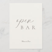 Invitation Elegant Minimal Open Bar Wedding Sign (Devant)