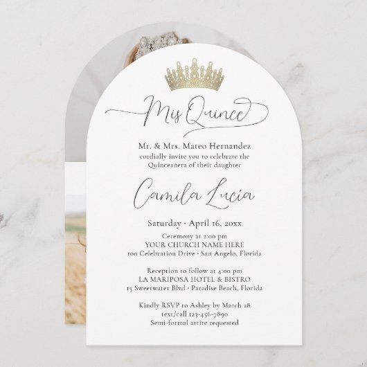 Invitation Elégant Minimal Quinceañera 3 Photo Mis Quince (Devant / Derrière)