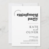 Invitation Élégant minimal rétro Noir Blanc Engagement Party (Devant)