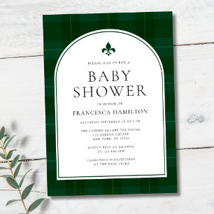 Invitation Elégant minimal Tartan Green Boy Baby shower
