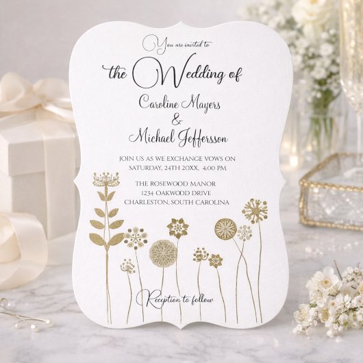 Invitation Élégant minimalisme floral or doux intemporel