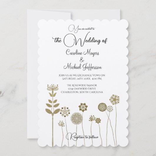 Invitation Élégant minimalisme floral or doux intemporel (Devant)