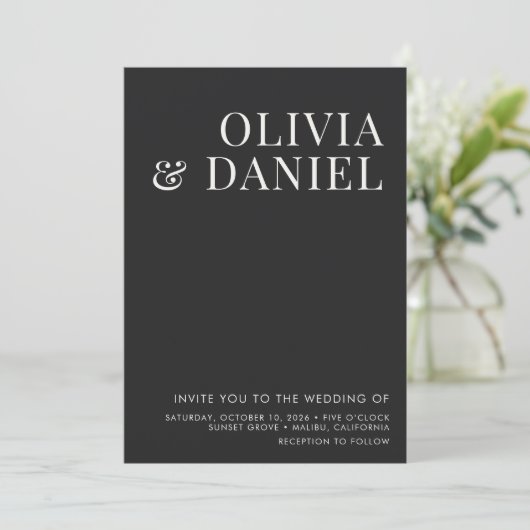 Invitation Elegant Minimalist Black Photo Wedding (Debout devant)