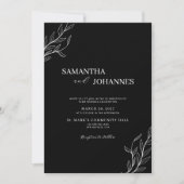 Invitation Elegant Minimalist Black Rustic Floral QR Wedding (Devant)