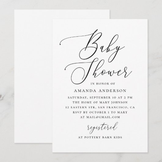 Invitation Elegant Minimalist Black & White Baby Shower (Devant / Derrière)