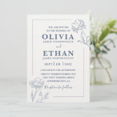 Invitation Elegant Minimalist Blue Floral Sketch Wedding  (Debout devant)