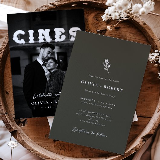 Invitation Elegant Minimalist Botanical Photo Wedding