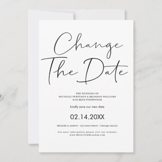 Invitation Elegant Minimalist Calligraphy Change The Date (Devant)