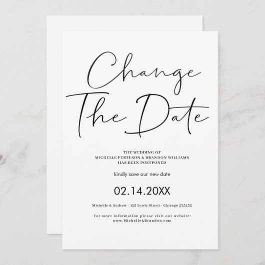 Invitation Elegant Minimalist Calligraphy Change The Date (Devant / Derrière)