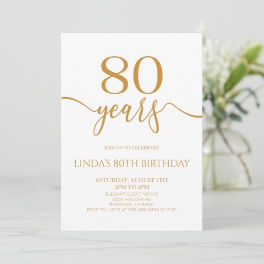 Invitation Elegant Minimalist Champagne 80th Birthday Party (Debout devant)