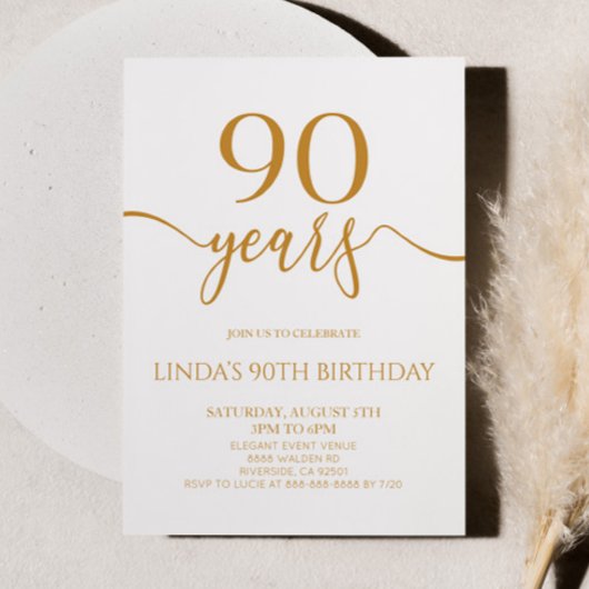 Invitation Elegant Minimalist Champagne 90th Birthday Party