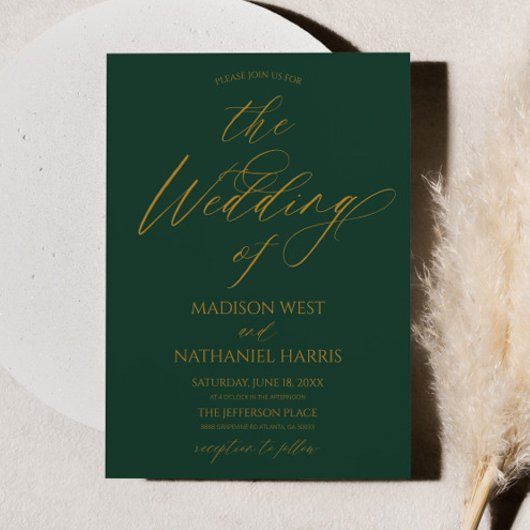 Invitation Elegant Minimalist Emerald Green Gold Wedding