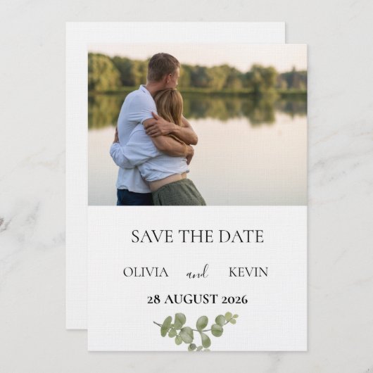 Invitation Elegant Minimalist Eucalyptus Save the Date (Devant / Derrière)