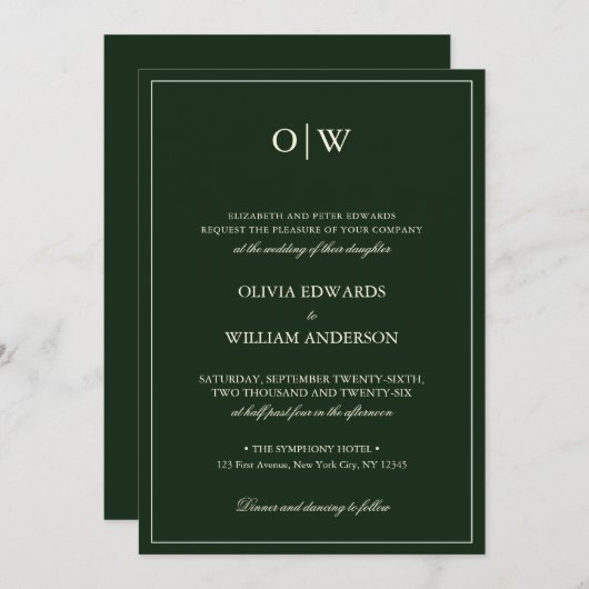 Invitation Elegant Minimalist Monogram Wedding (Devant / Derrière)