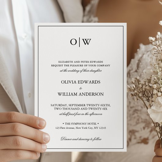 Invitation Elegant Minimalist Monogram Wedding