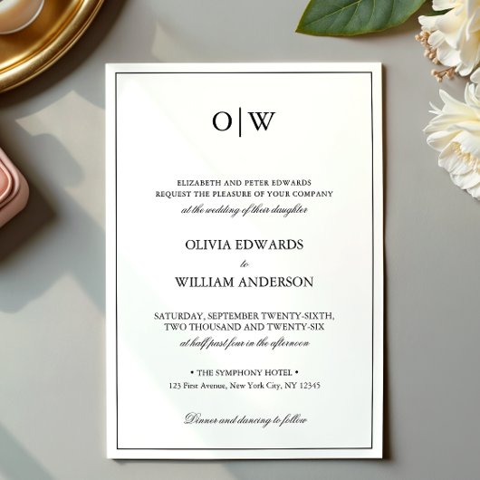 Invitation Elegant Minimalist Monogram Wedding