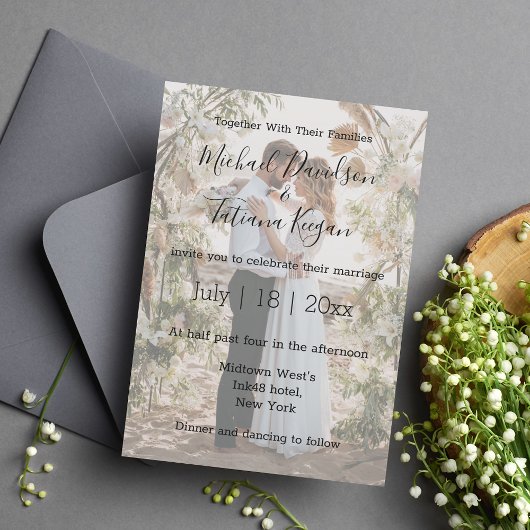 Invitation elegant minimalist stylish wedding  photo faded