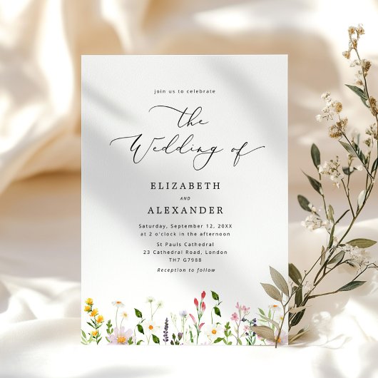 Invitation Elegant minimalist wildflower wedding
