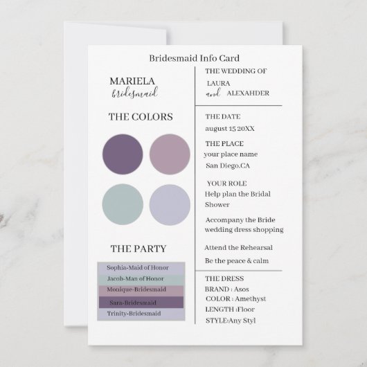 Invitation Élégant minimaliste Améthyste Bridesmaid Invitatio (Devant)