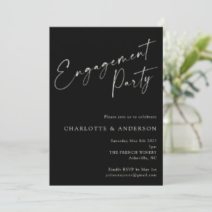 Invitation Élégant minimaliste Black Modern Engagement Party