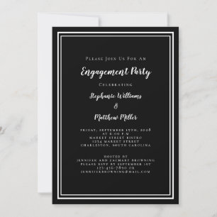 Invitation Élégant minimaliste Black Script Engagement Party