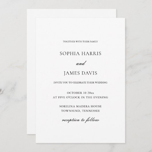 Invitation Élégant minimaliste blanc Mariage tout en un (Devant / Derrière)