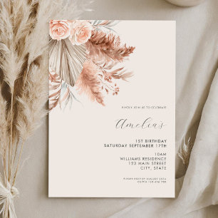 Invitation Elégant minimaliste Boho Floral 1er anniversaire