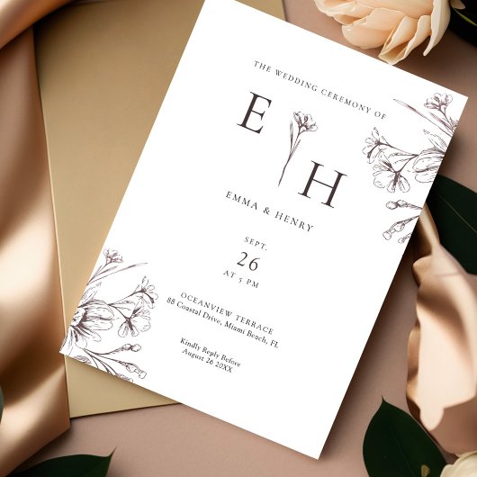 Invitation Élégant & Minimaliste Botanique de Mariage