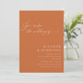 Invitation Élégant minimaliste Burnt Orange Script Mariage (Debout devant)