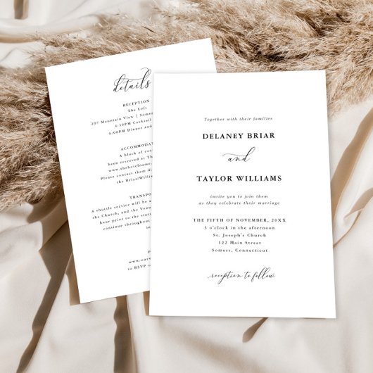 Invitation Élégant minimaliste de script Mariage double face
