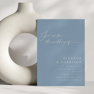 Invitation Elégant minimaliste Dusty Blue Script Wedding RSVP