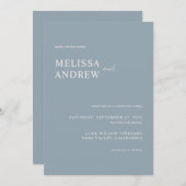Invitation Élégant minimaliste Dusty Mariage bleu (Devant / Derrière)