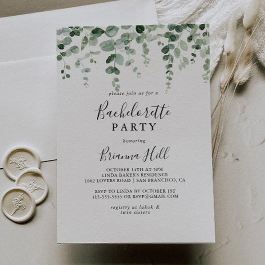 Invitation Élégant minimaliste Eucalyptus Bachelorette Party