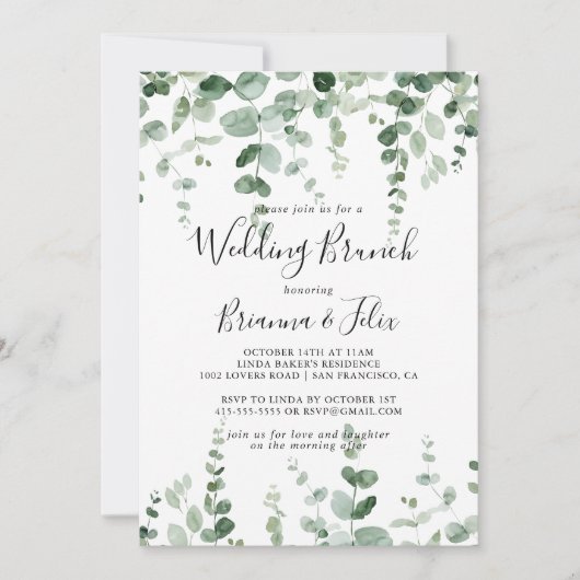 Invitation Elégant minimaliste Eucalyptus Mariage Brunch (Devant)