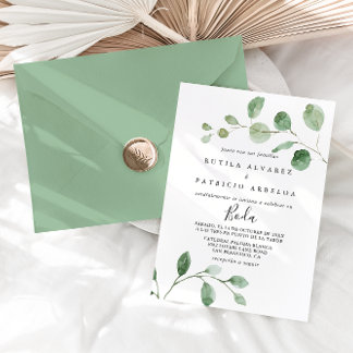 Invitation Élégant minimaliste Eucalyptus Mariage espagnol