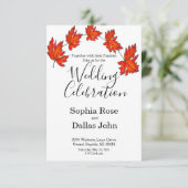 Invitation Elégant minimaliste feuille rouge Mariage d'automn (Debout devant)