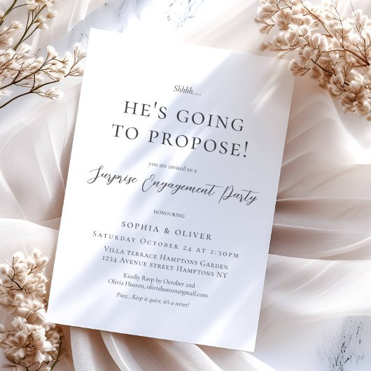 Invitation Élégant minimaliste Fiançailles de script noir